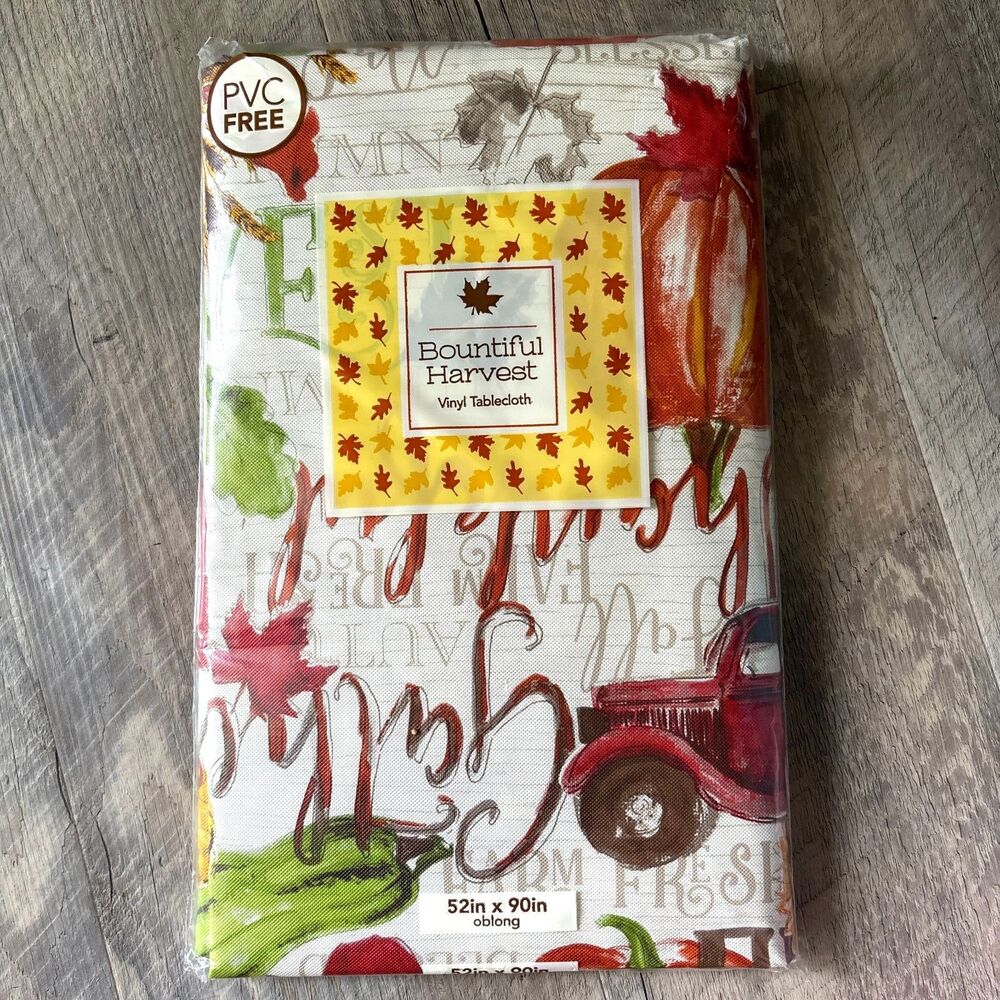 Bountiful Harvest Fall Vinyl Tablecloth 52x90 Oblong Thanksgiving PVC Free
